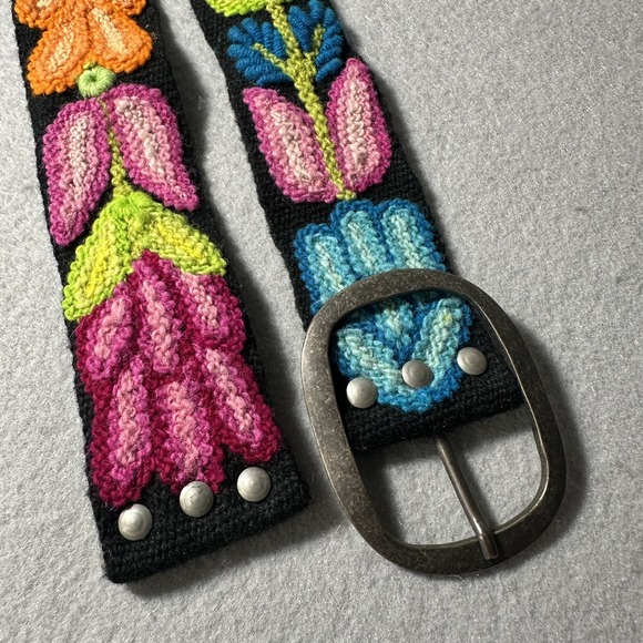 Colorful Embroidered Floral Wool Belt Bohemian Artsy Women's Made In Peru - Picture 3 of 12